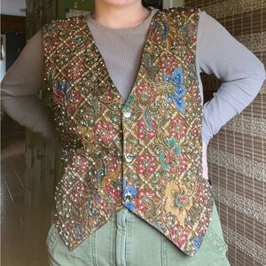 1980s Bali Chic Beaded Adjustable Tuxedo Vest